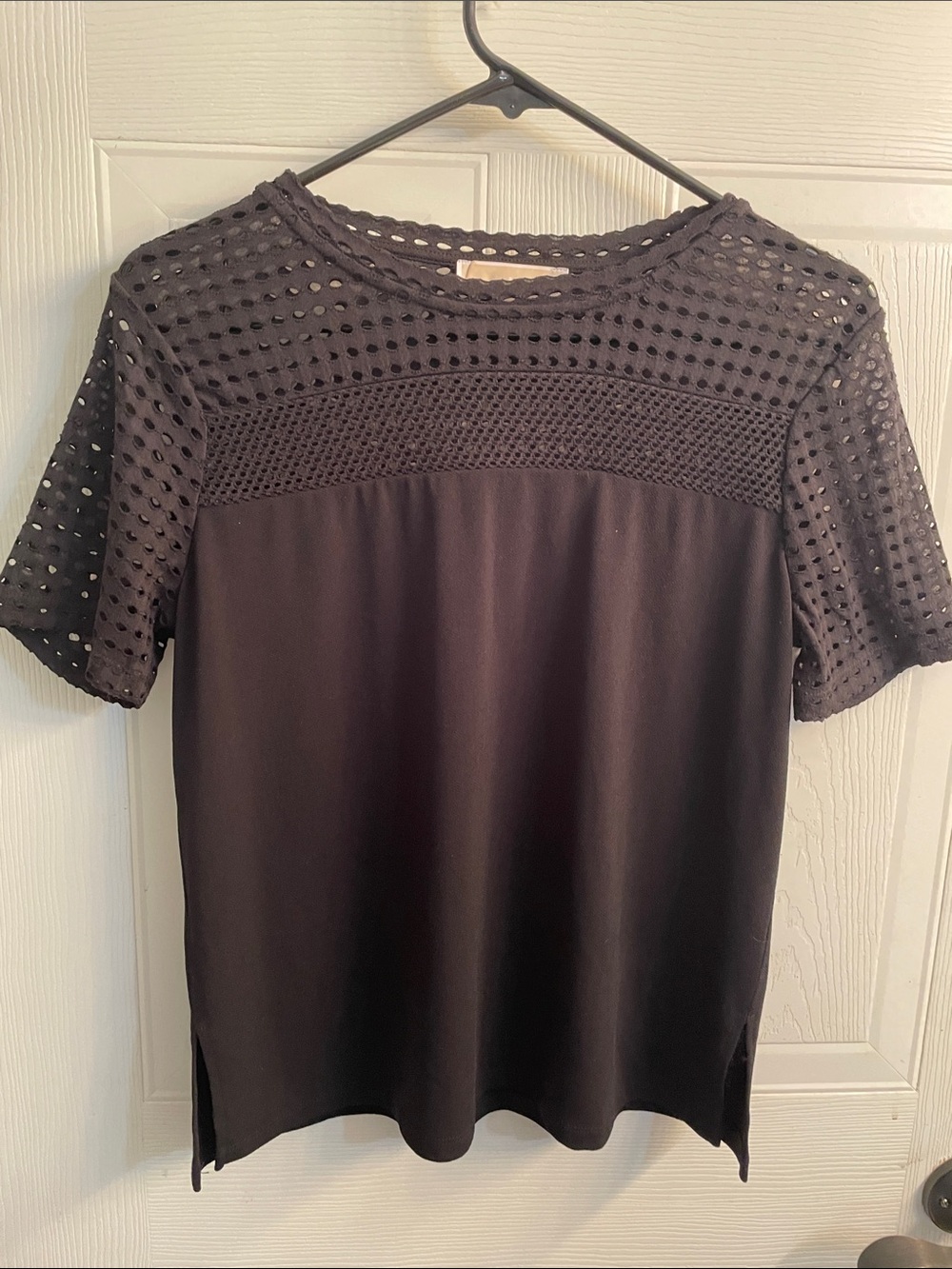 MICHAEL Michael Kors Black Short-Sleeve Eyelet Yoke Top